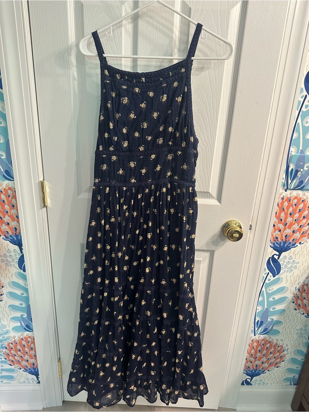 Free People Navy Floral Maxi with Cream Blossom Accents
